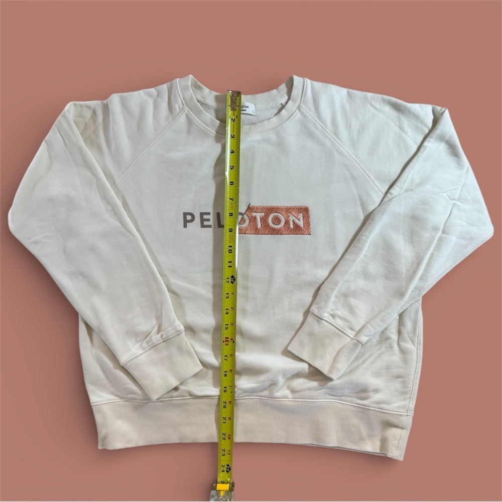 Peloton Women’s Cream Ivory Crewneck Sweatshirt Embroidered Orange Logo Large - Picture 3 of 5